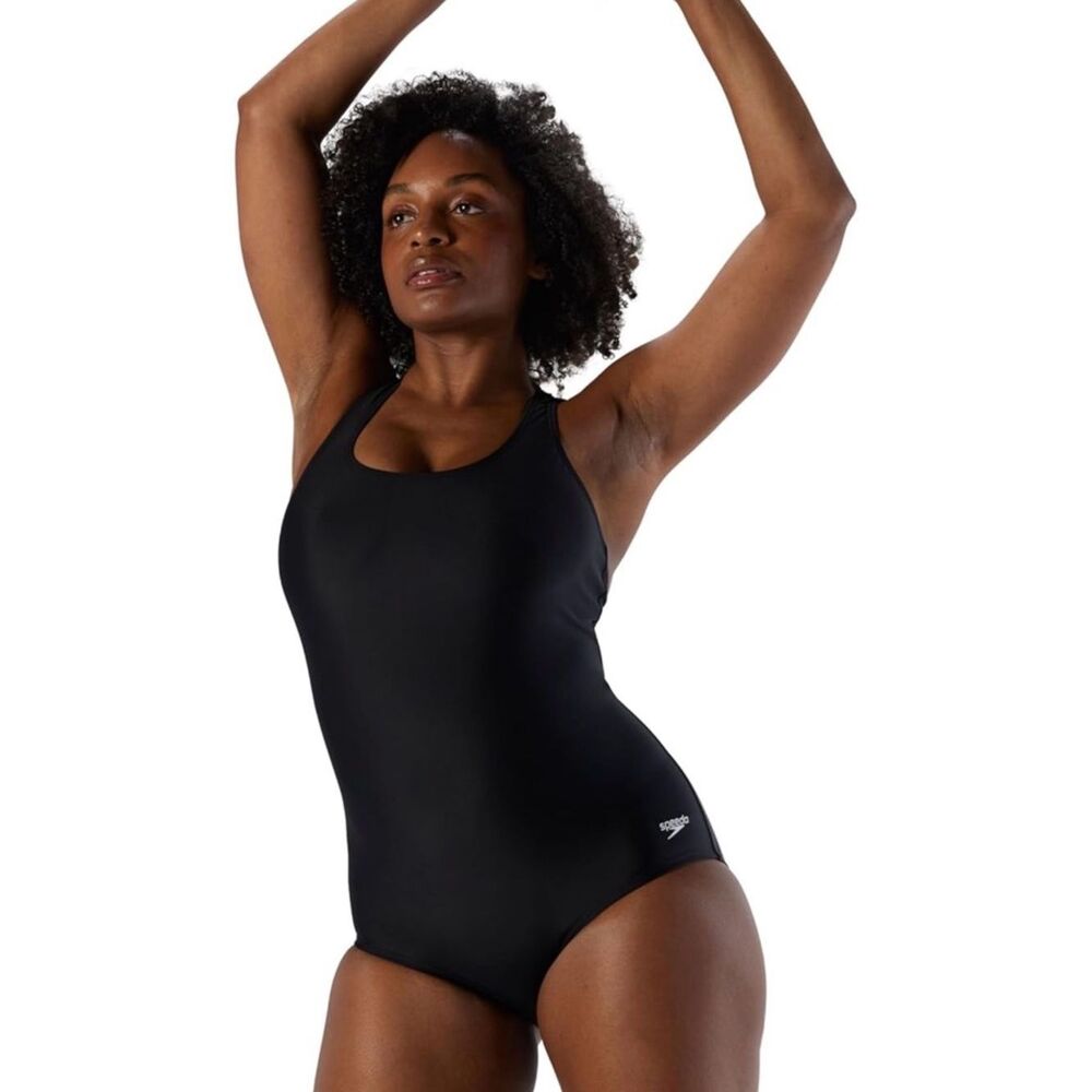 NWT Speedo Womens Swimsuit One Piece Powerflex Ultraback Solid - Black - Size 20